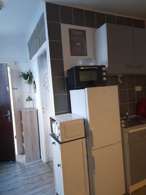 Fridge, microwave, oven, coffee/tea maker