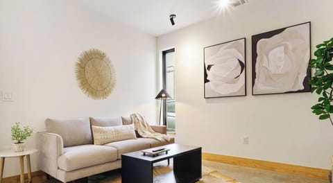Beautiful living room with comfy sofa and smart tv