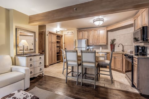 Fully renovated kitchen with island dining