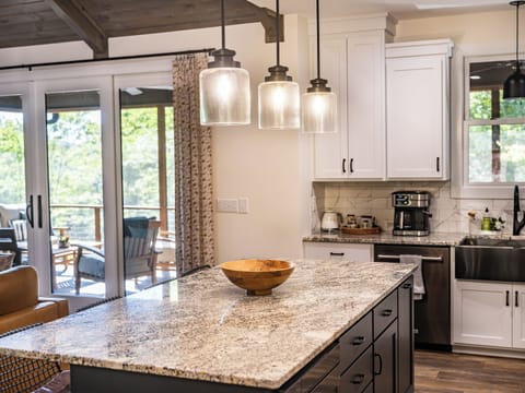 There's lots of room to spread out in the kitchen and large island.