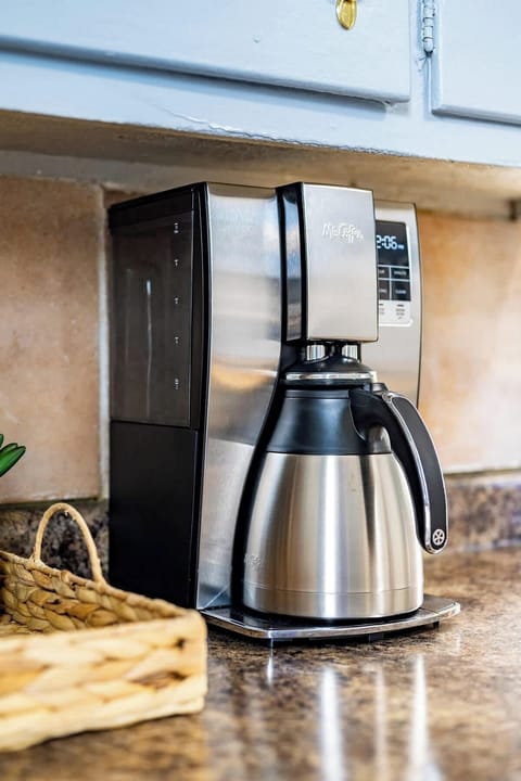 Drip coffee maker with roasted coffee, sugar, and creamer!