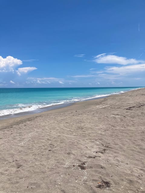 On the beach, sun loungers, beach towels