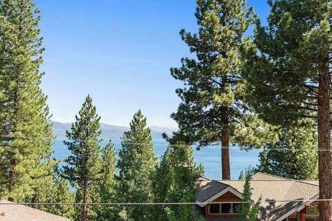 Morning coffee with a million-dollar view on this Lake Tahoe balcony.