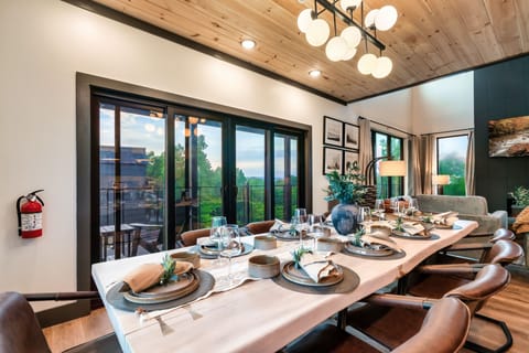 Kitchen island with additional space for serving and seating.
