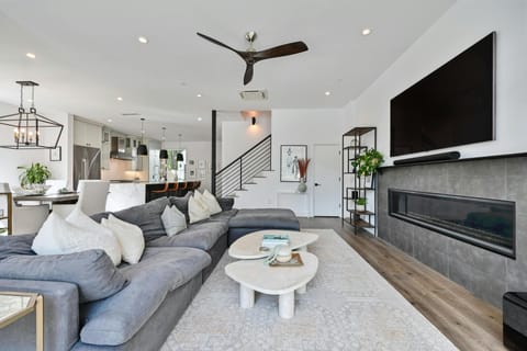 Comfy restoration cloud sectional with large tv