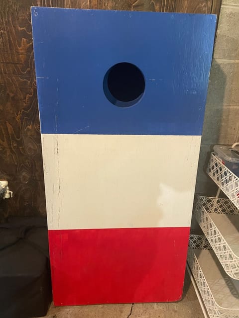 Cornhole boards and Giant Jenga provided.