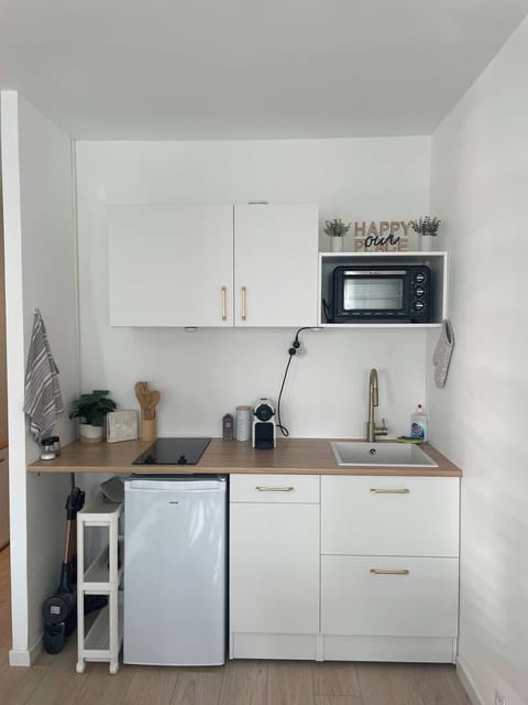 Fridge, oven, stovetop, coffee/tea maker