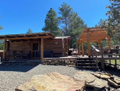 Front of cabin with deck