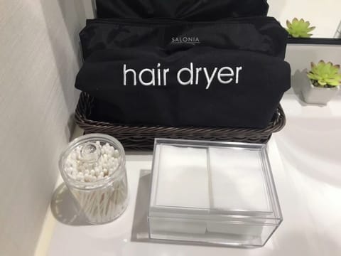 Hair dryer, towels