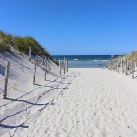 On the beach, sun loungers