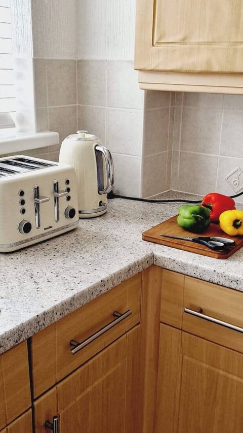 Fridge, microwave, oven, electric kettle