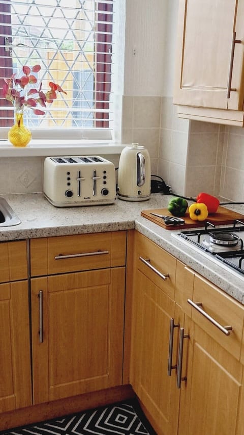 Fridge, microwave, oven, electric kettle