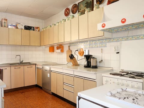 Fridge, oven, dishwasher, cookware/dishes/utensils