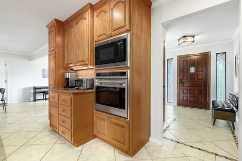 Microwave, second Wolfe oven, toaster oven, and coffee maker.