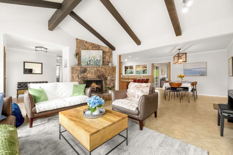 Living room with a gas fireplace.