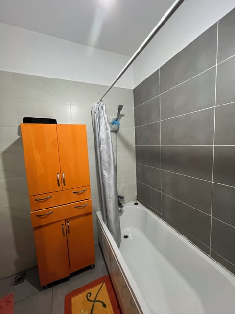 Shower, jetted tub, hair dryer, bidet