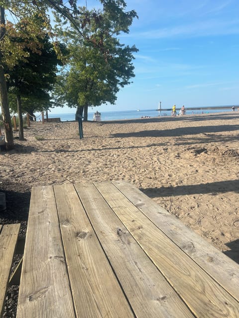 On the beach, sun loungers, beach towels