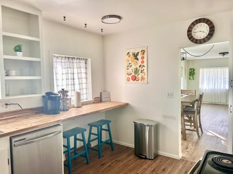 Coffee area: comes with a Keurig, electric kettle, and coffee pods.