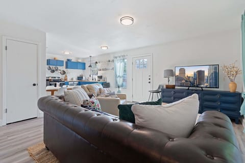 Spacious living room with smart tv