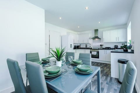 Clean and modern setup perfect for meals and gatherings.