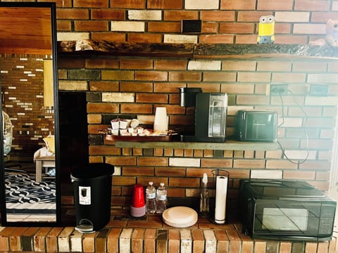 Fridge, microwave, coffee/tea maker, toaster