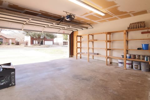 Our two car garage is perfect for keeping your vehicles secure. We have remote controls for easy in and out access. There is room to park 2 more cars in the driveway.