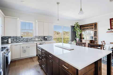 The extra large island featuring quartz countertops makes preparing dinner a cinch!  A built in microwave at waist level makes it easy for older children to warm up their own meals.