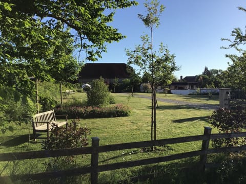 The view from the back country lane over the large garden.