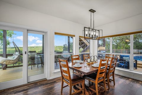 Bright and open dining space.