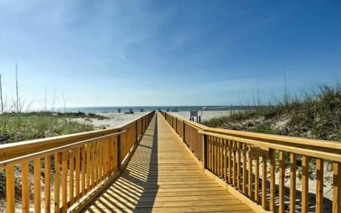 On the beach, sun loungers, beach towels