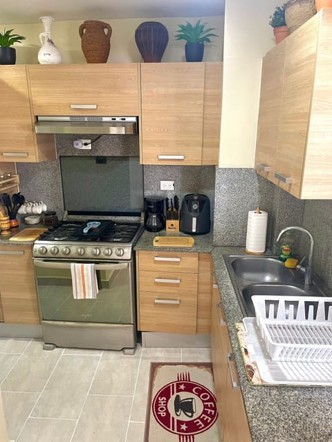 Fridge, oven, stovetop, coffee/tea maker