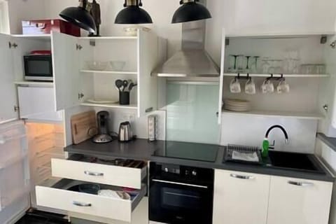 Fridge, oven, stovetop, coffee/tea maker