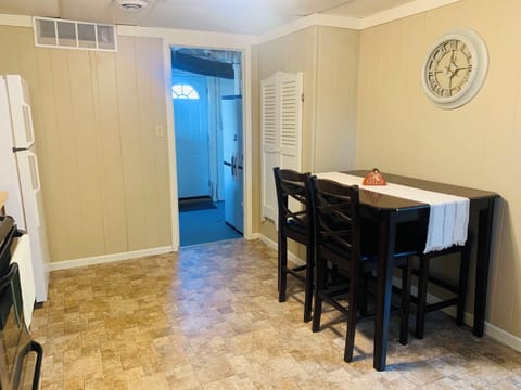 Dining room table can be pulled out to seat 4 people.