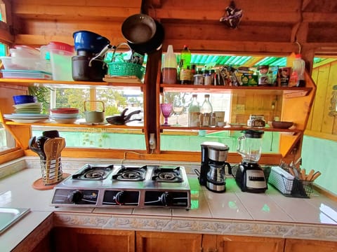 Fridge, stovetop, coffee/tea maker, blender