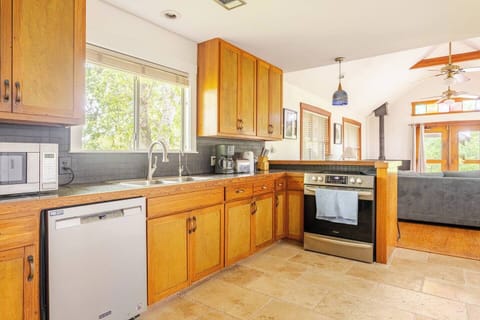 Fully stocked open kitchen with everything you need for group meals