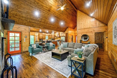 Cozy up in this warm and inviting cabin living room, the perfect place to relax and unwind