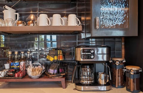 Coffee center includes Keurig, Espresso pods, ground coffee, drip, French...