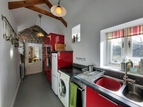Kitchen sink, washing machine, fridge, freezer and oven