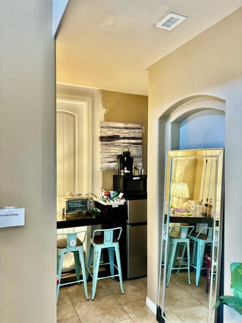 Kitchenette is downstairs as you walk in on the left