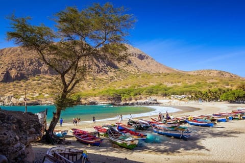 On the beach, sun loungers, beach towels