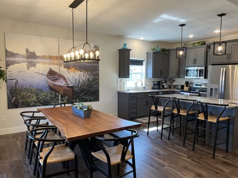 Large dining and kitchen area for cooking and gathering and sharing stories of adventure