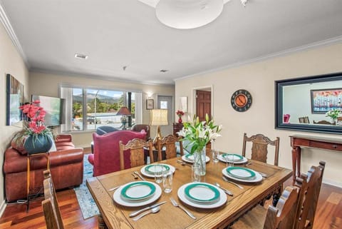 Open-concept living, dining, and kitchen area.