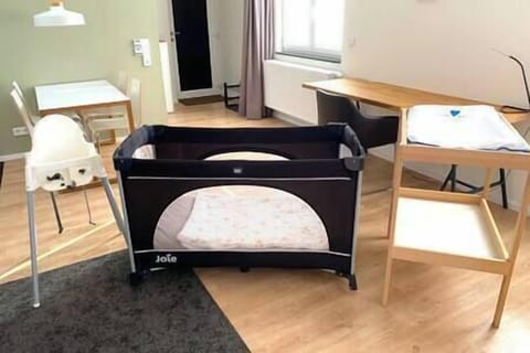 1 bedroom, iron/ironing board, travel crib, internet