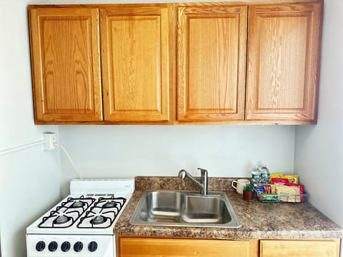 Fridge, oven, cookware/dishes/utensils