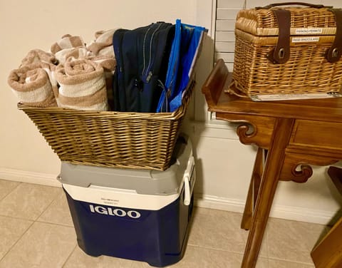 Beach Towels*Coolers*Basket with Pool Keys*Parking Permits*Maps*Binoculars