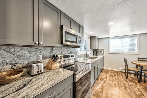 Modern kitchen appliances and plenty of counterspace for meal prep