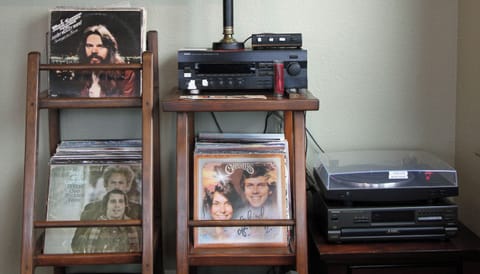 Record Player and Record Collection in the Game Room