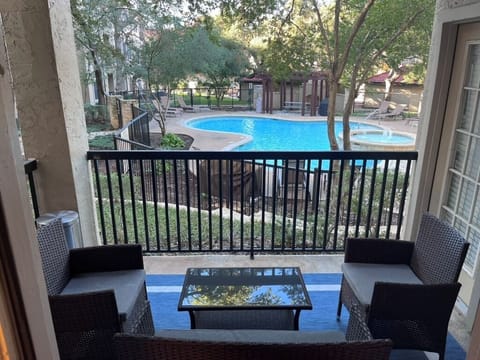 Patio overlooking pool