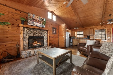 Intimate moments by the fire in your cabin hideaway