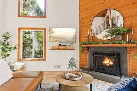 Cozy up by the living room fireplace and stream your favorites!